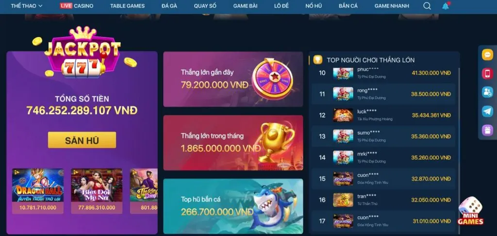 Nổ hũ jackpot lũy tiến với số tiền lớn